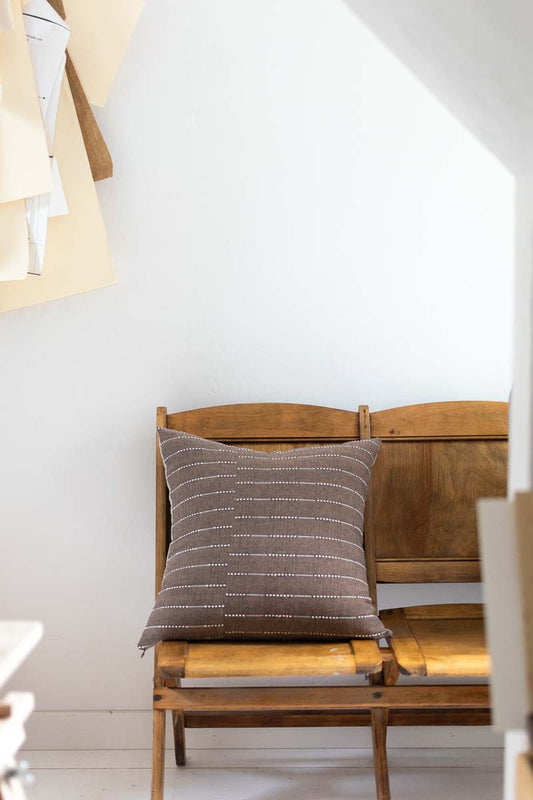 Woven Pillow Cover in Staggered Striped Brown - OOAK