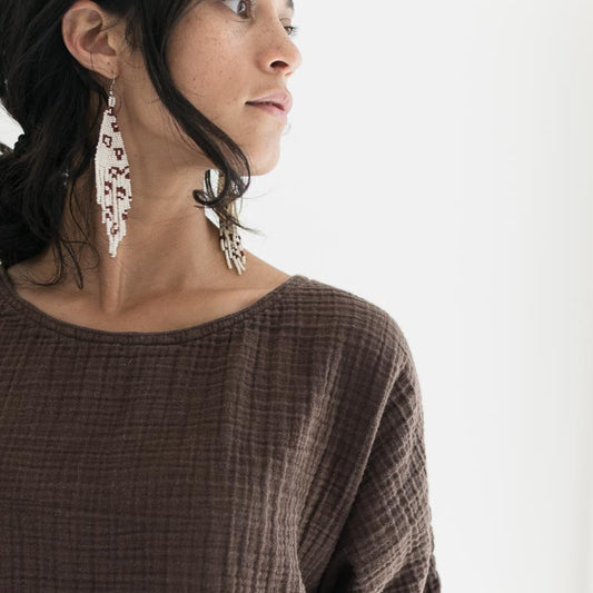 Beaded woven earrings made in Guatemala.