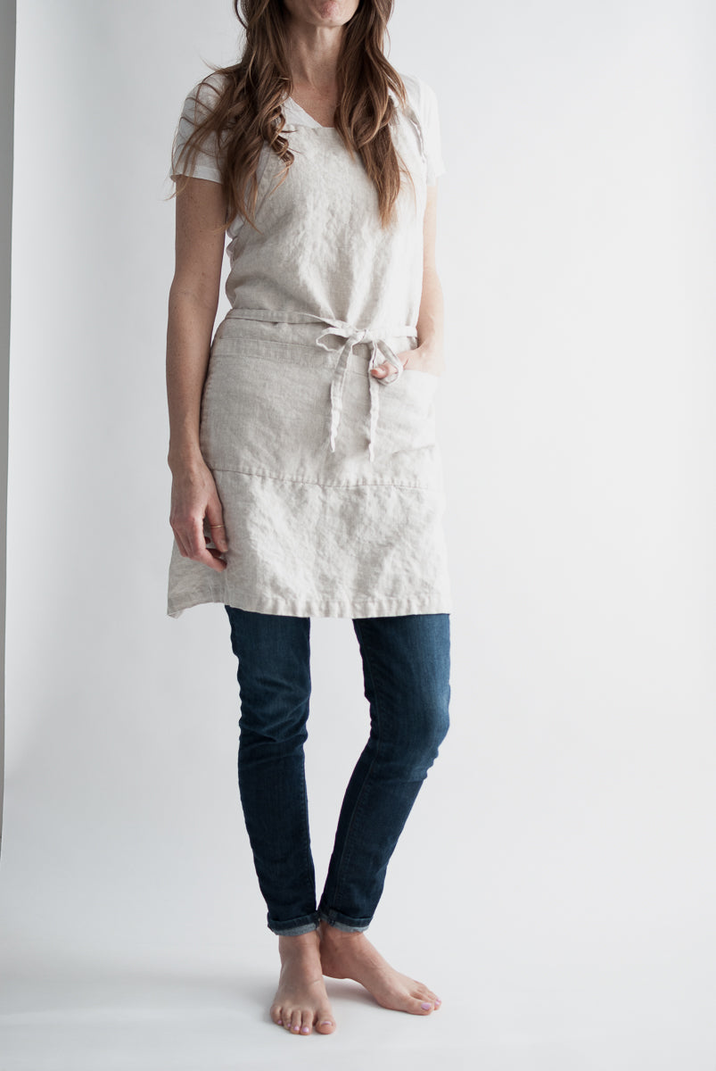 natural linen apron beige