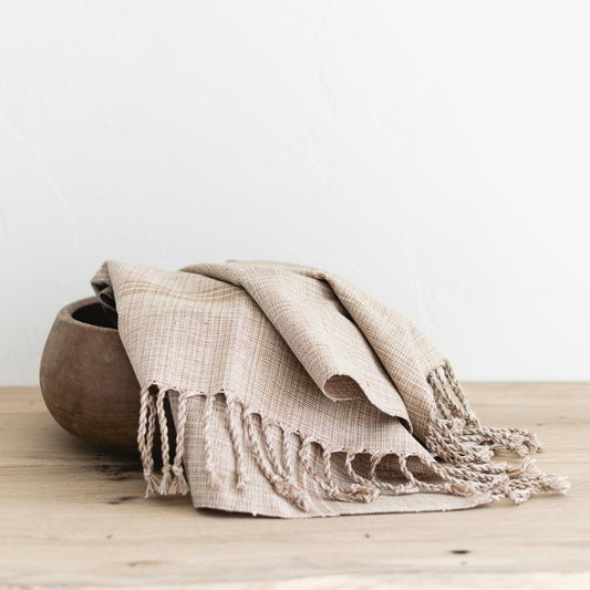 woven hand towel in tan fair trade