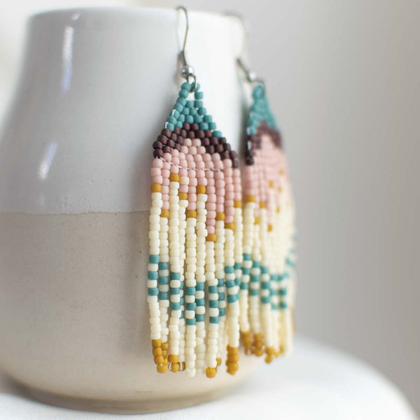 Woven seed bead earrings.