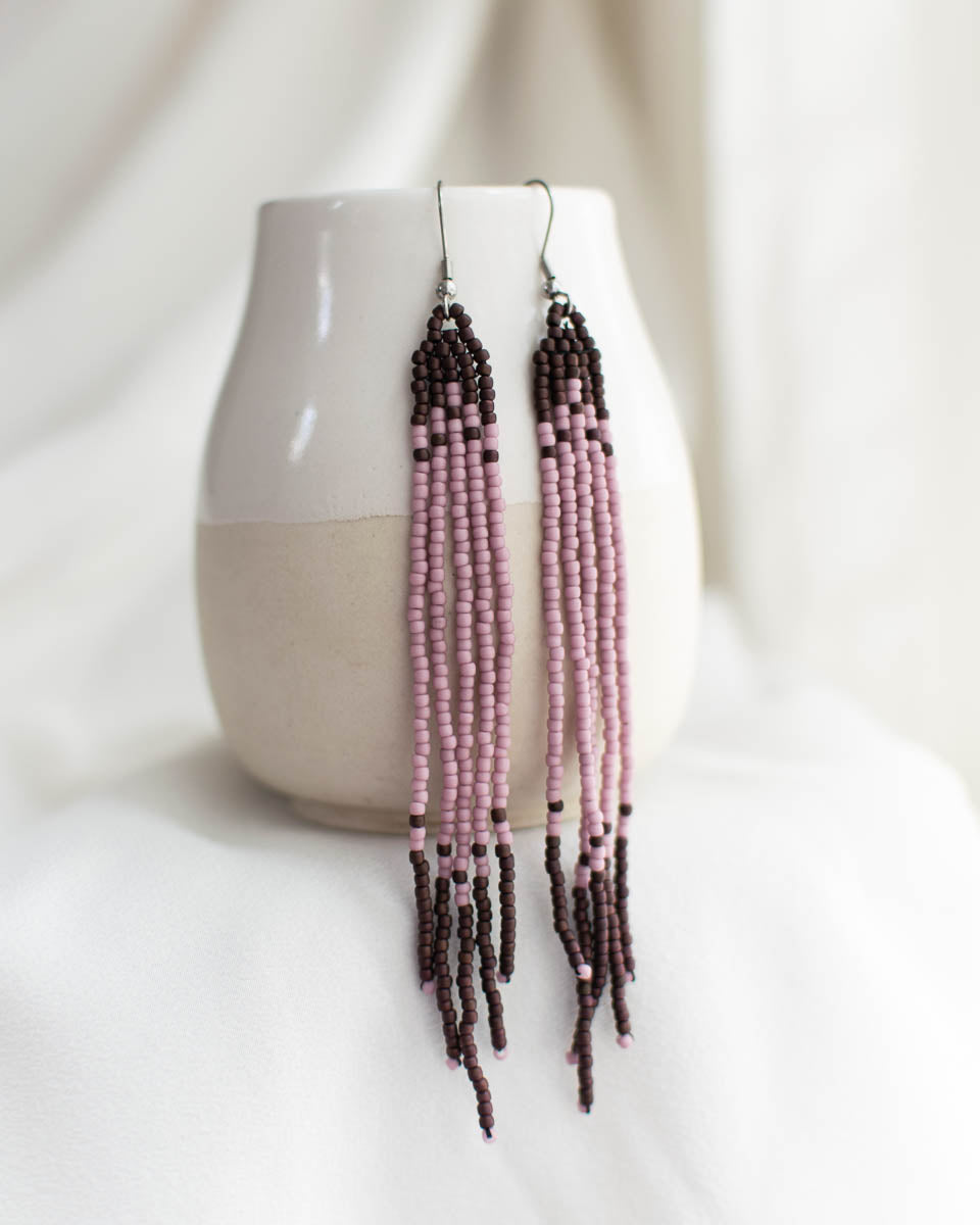 long fringe beaded earrings