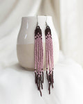 long fringe beaded earrings