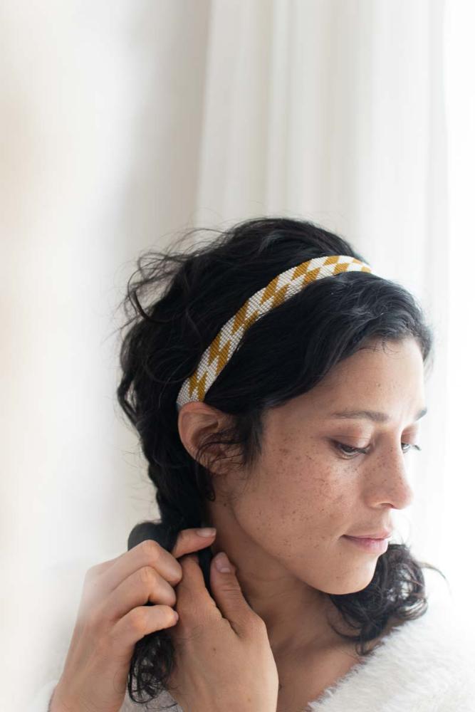 beaded headband on woman