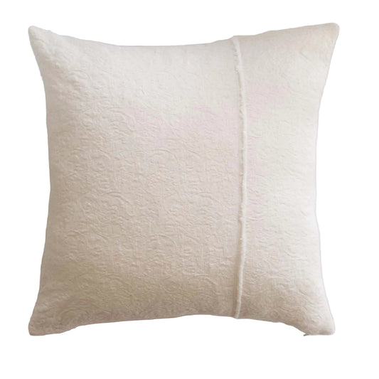 An off-white textured throw pillow with a vertical stitched seam down the center, shown against a plain white background.