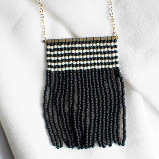 striped beaded fringe necklace