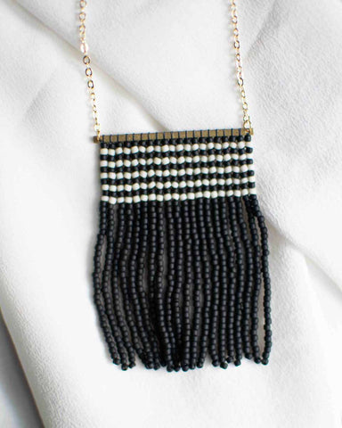 striped beaded fringe necklace