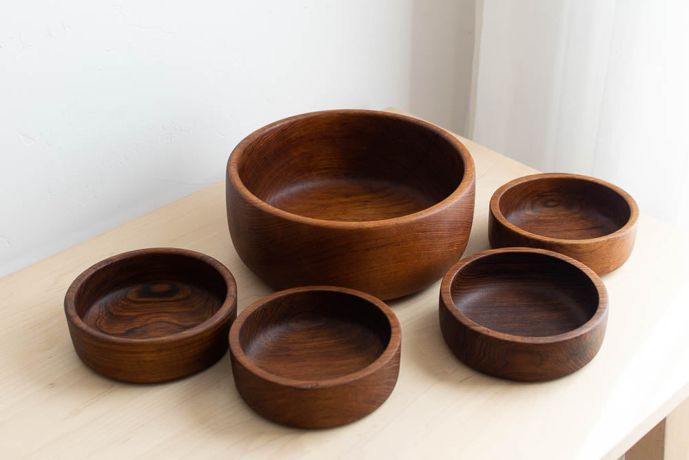 vintage wooden salad bowl set of five