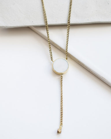 brass and bone pendant lariat necklace fair trade