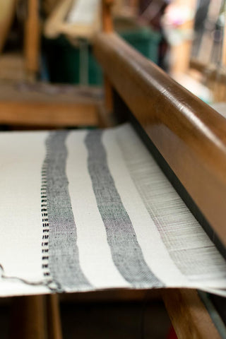 wide striped towel on pedal loom with texture detail