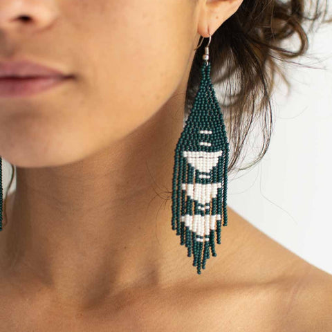 woven bead earrings, bold, fair trade