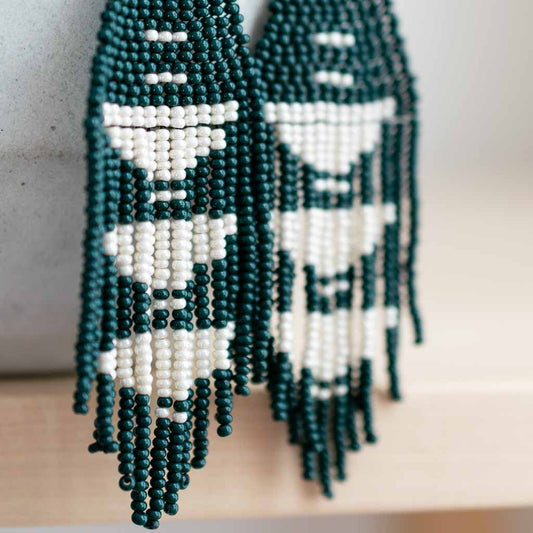 beaded fringe earrings fair trade