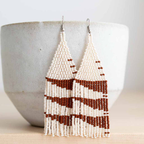 cinnamon beaded fringe earrings fair trade