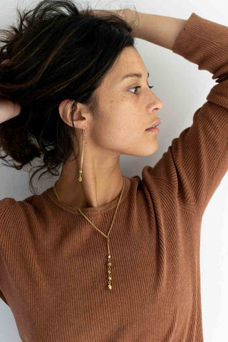 faceted geometric lariat necklace and elongated chain earrings, fair trade