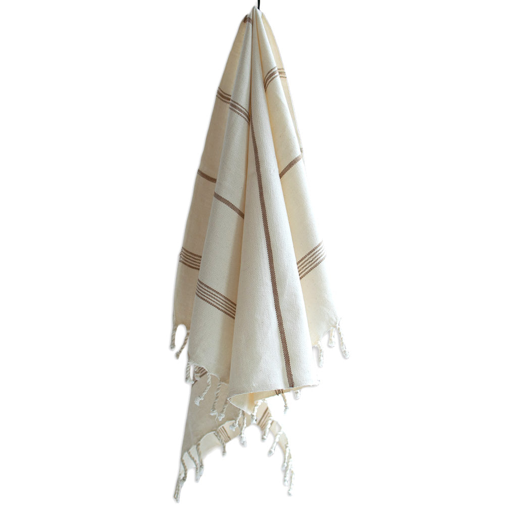 fair trade hand towel in tan stripes