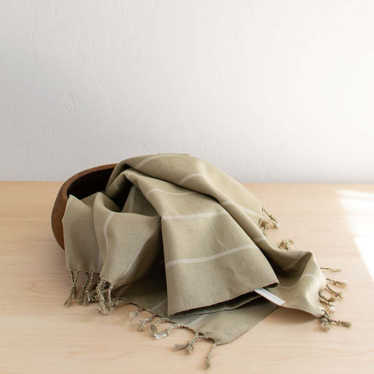 fair trade green striped hand towel