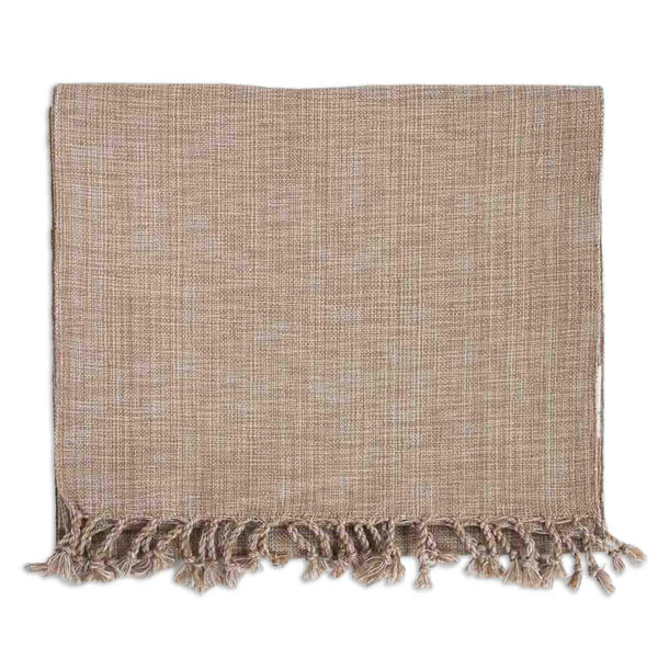 fair trade table runner in tan with fringe