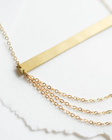 matte brass bar and chain necklace