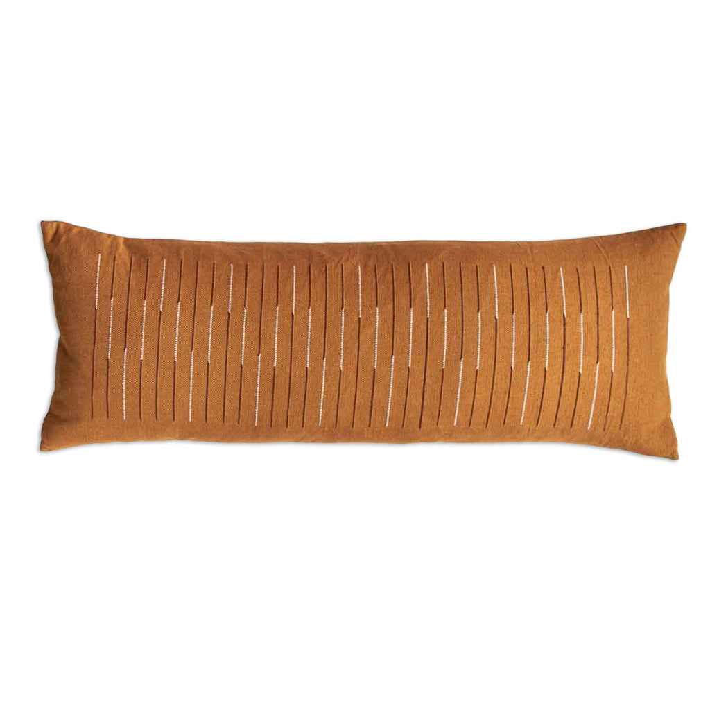 long lumbar pillow - burnt orange with striped textures