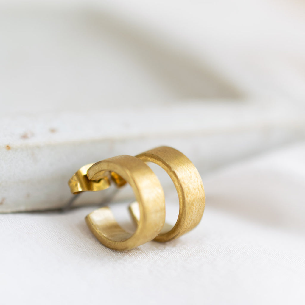 mini matte brass hoop earrings