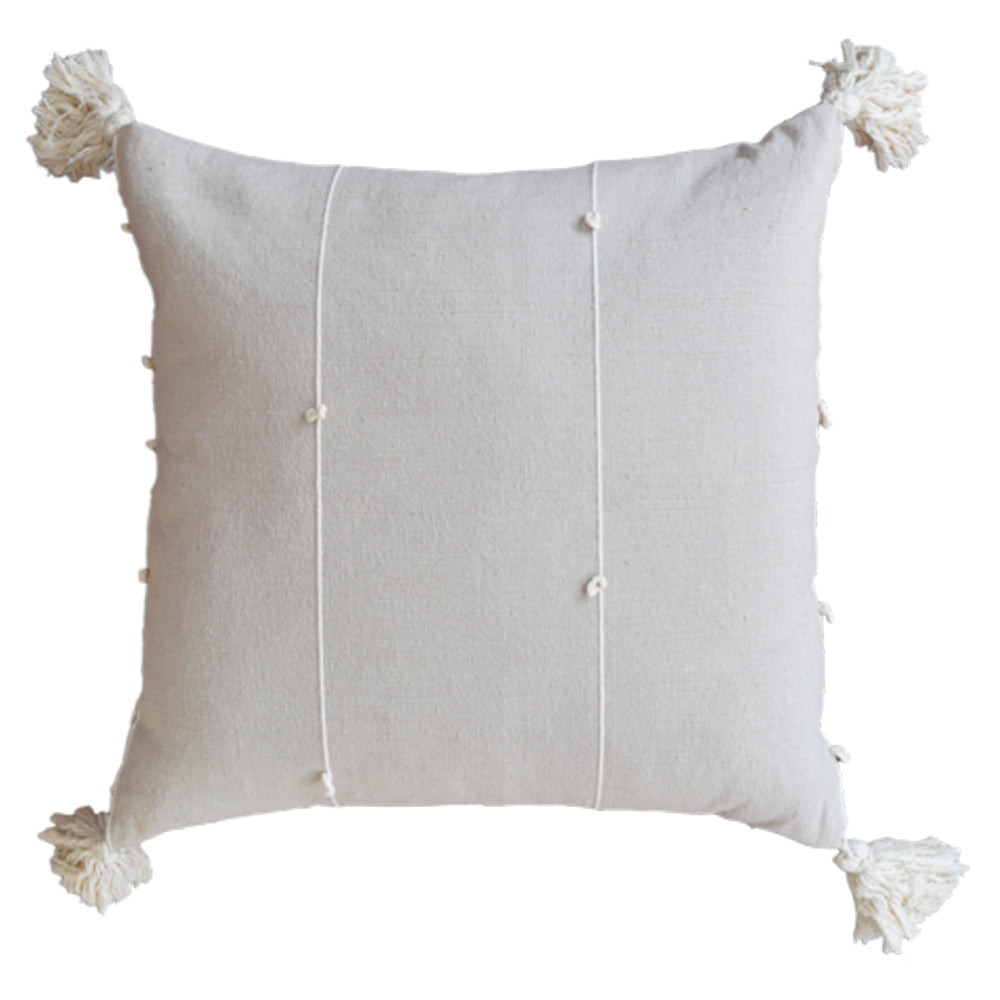 Oaxacan Cotton Woven Pillow Cover with pom poms