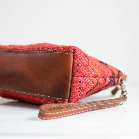 leather and Guatemalan textile wristlet