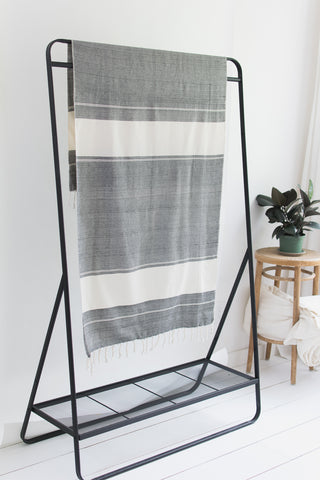 striped black and off white towel